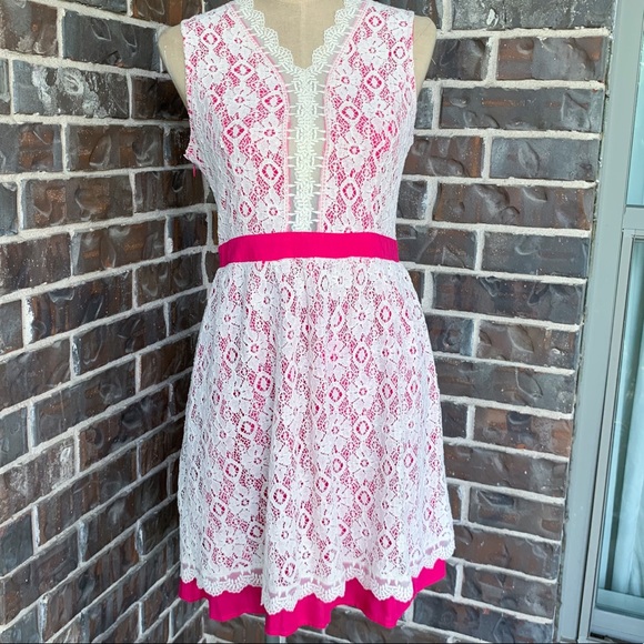 Altar'd State Dresses & Skirts - Dress Hot Pink & White Lace Altar'd State - M